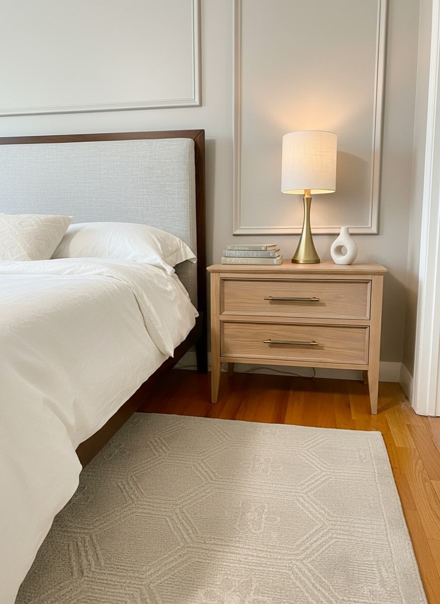 The Aristide Nightstand in a transitional bedroom